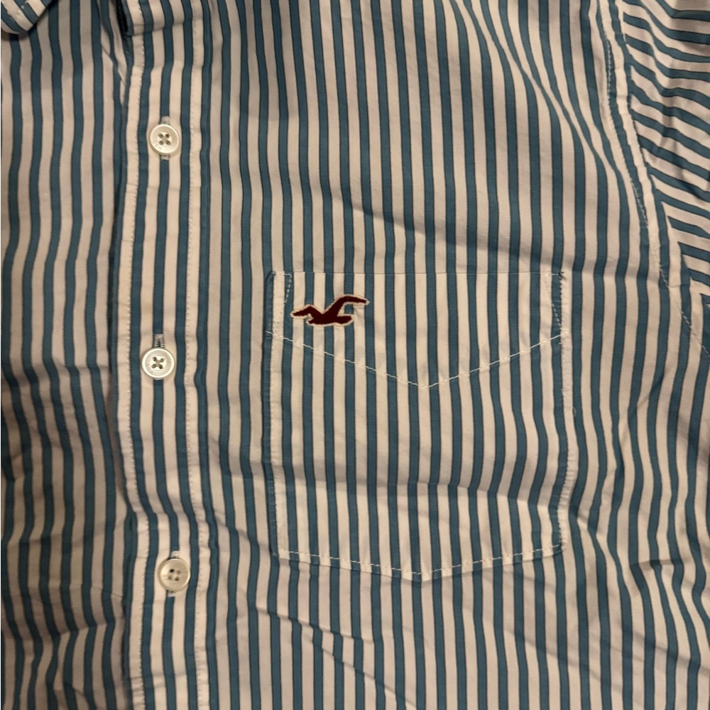 Hollister Blue and White Casual Button Down Shirt 131 - Picture 4 of 5